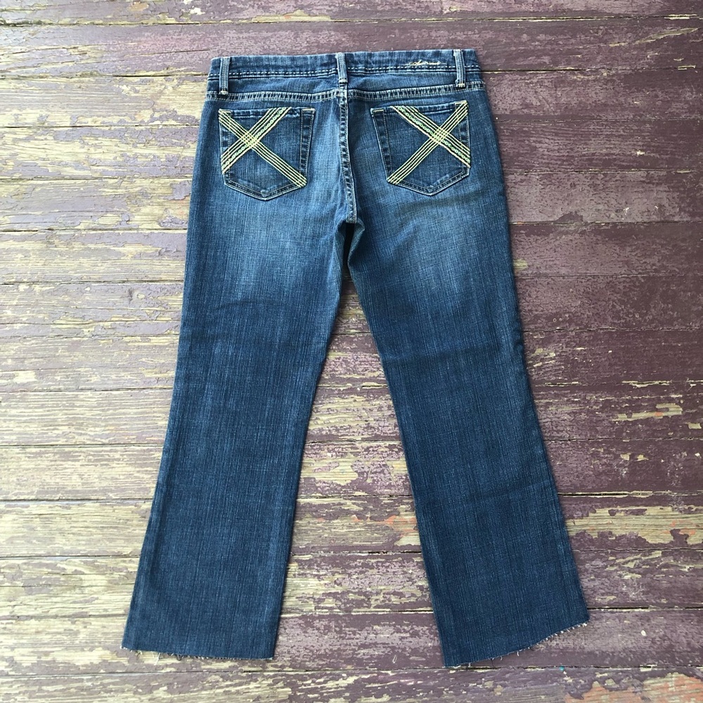 Anoname Bootcut Jeans Dark Wash Stitching Embroidered Cropped 30